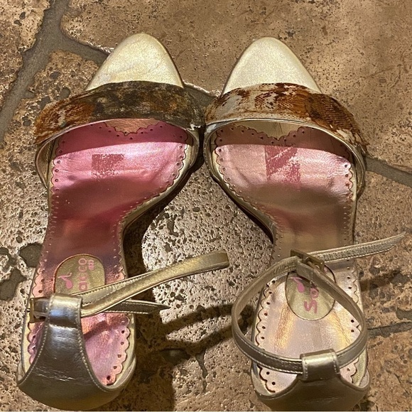 SACCO Women Animal Print Leather Light Gold Ankle Strap Shoes Size 36 - Picture 5 of 14